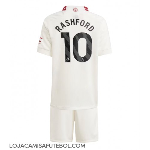 Camisa de Futebol Manchester United Marcus Rashford #10 Equipamento Alternativo Infantil 2023-24 Manga Curta (+ Calças curtas)